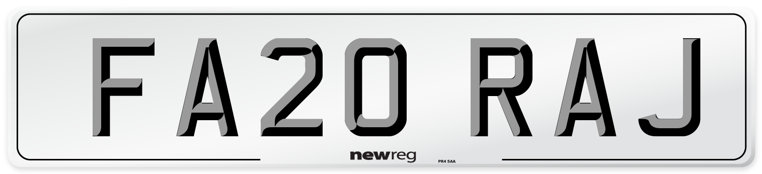 FA20 RAJ Number Plate from New Reg